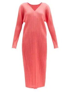 Pink Pleats Please Issey Miyake December Long-Sleeve Midi-Dress (Size 3)